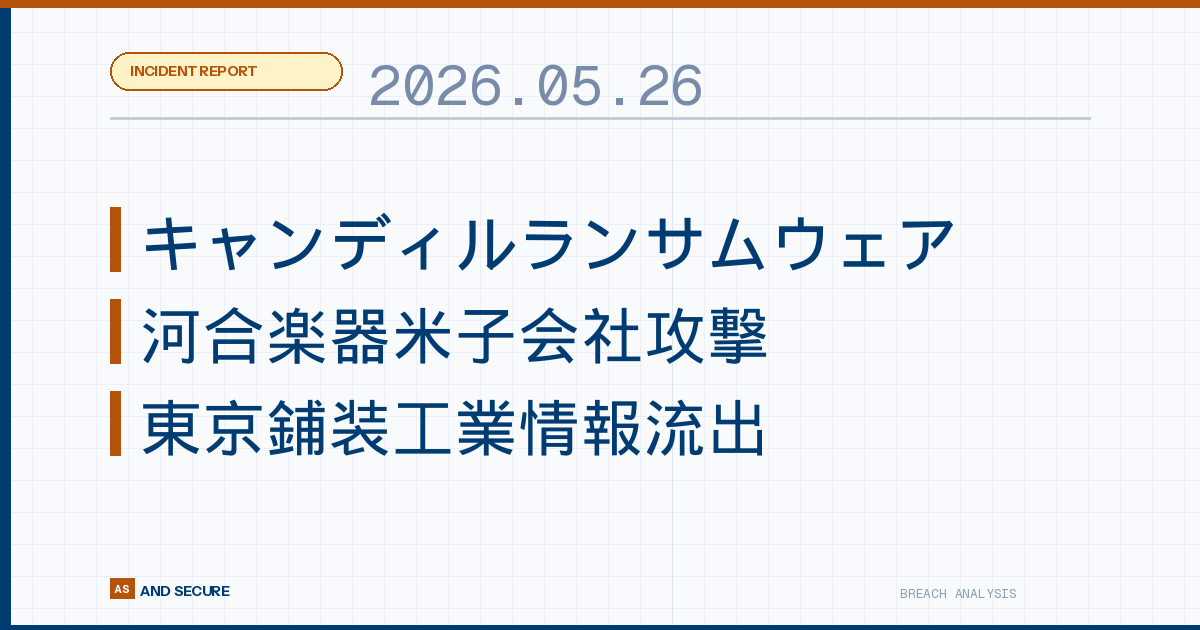 【インシデント速報】2026年5月26日｜キャンディルランサムウェア・河合楽器米子会社攻撃・東京鋪装工業情報流出