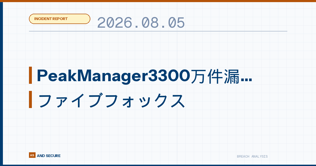 【インシデント速報】2026年8月5日｜PeakManager3300万件漏えい・ファイブフォックスにランサム